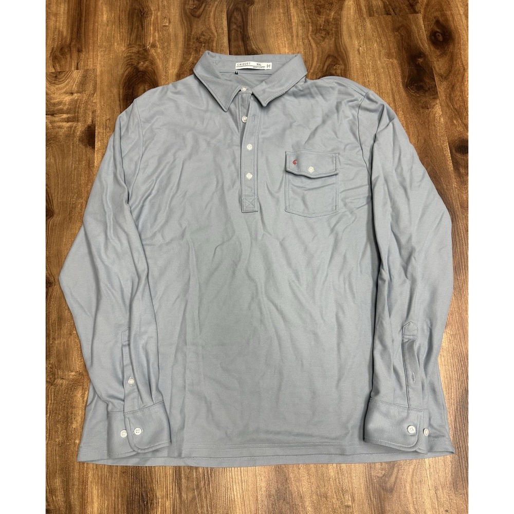Criquet Shirt Mens XXL Players Pocket Polo Long Sleeve Pima Gray Preppy Golf